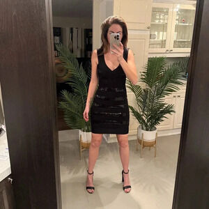 Black Sequence Striped  Dress, French Connection, US 2